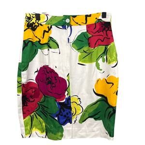 Vintage MaxMara Floral Pencil Skirt Bold Colors Size 8 Designer Loud Luxury